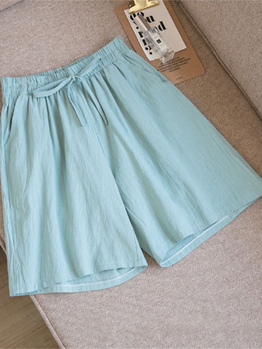 Women's Linen-Inspired Shorts Active Shorts Streetwear Simple Casual Short Mid Waist Plain Pocket Drawstring Breathable Soft Outdoor Micro-elastic Outdoor Vacation Casual Daily Ash Light Sky Blue 2025 - $12.99 –P3
