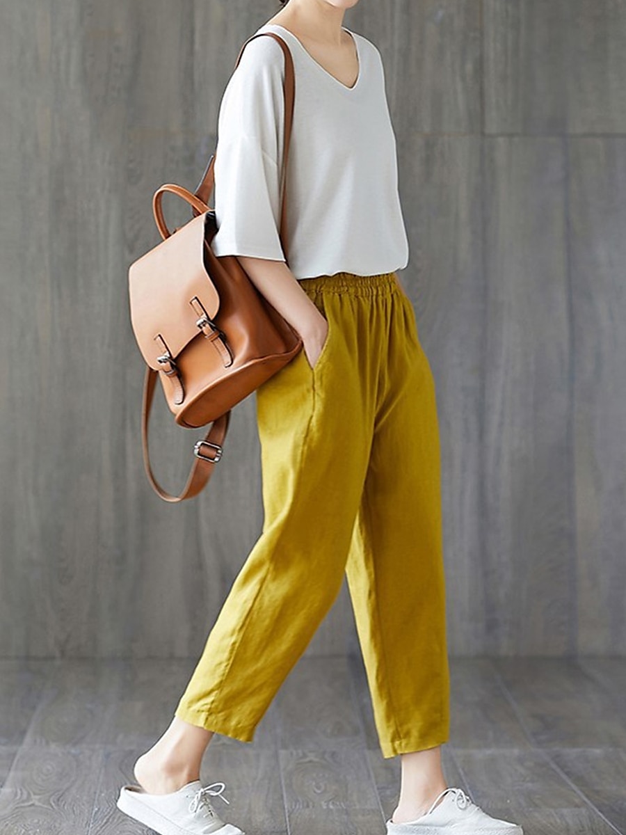 Femmes Short en coton et lin Shorts Capri Pantalons Amples Streetwear Occasionnel Confort Capris Taille Moyenne Uni Avec Poches Bouffant Conception à cordon élastique Confort Respirabilité Doux de 2025 ? $17.99 –P13