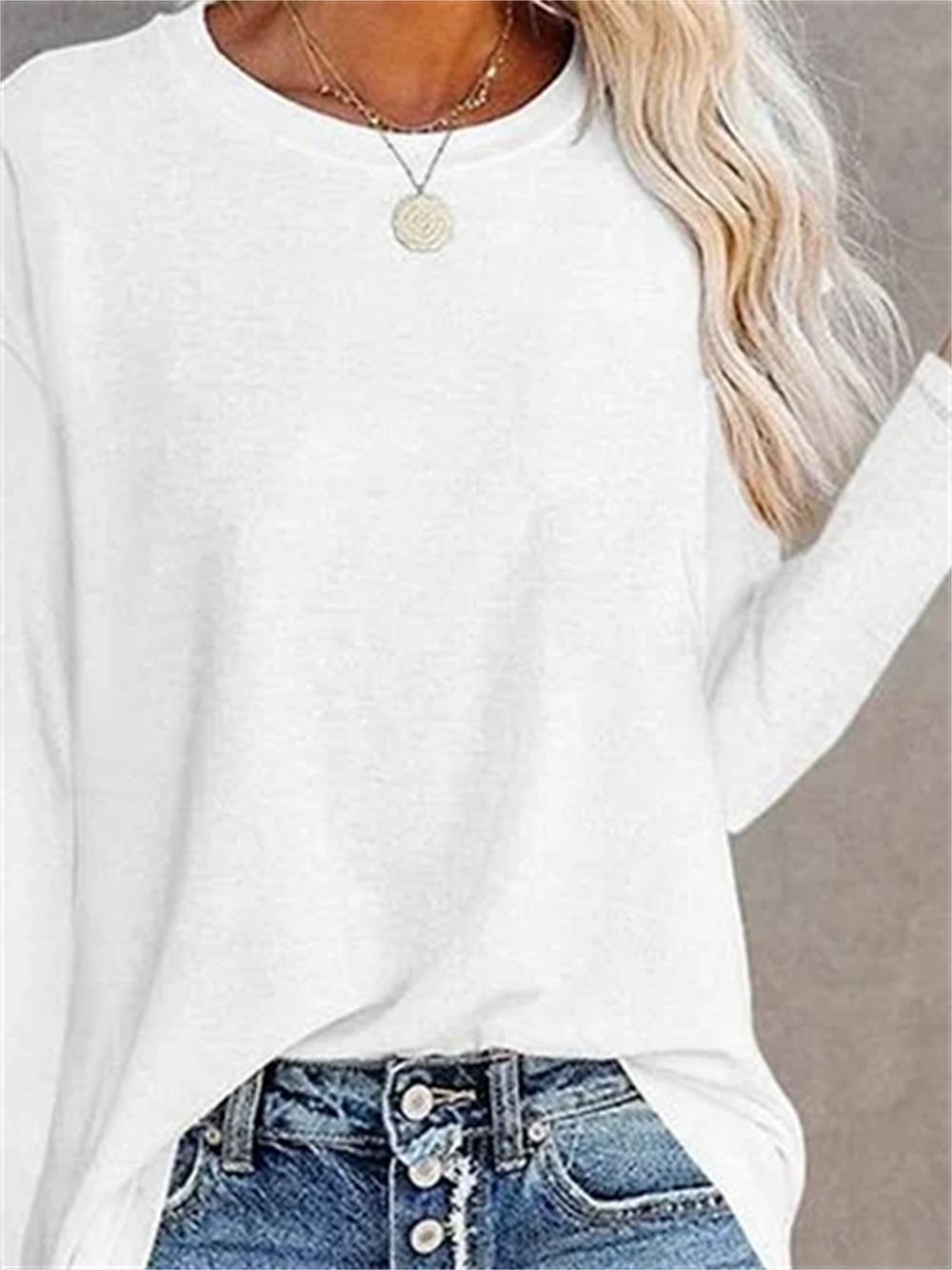 Dames T-shirt Effen Kleur Effen Dagelijks Basic Lange mouw Ronde hals Normale tops Dagelijks Zwart Wit Blozend Roze blauw Grijs Herfst winter 2025 - AU $40.59 –P3