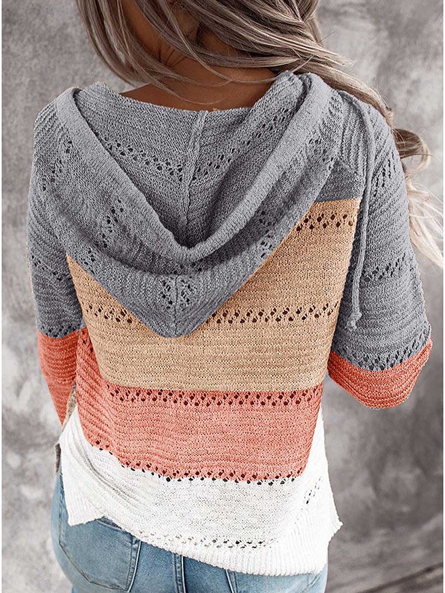 Mujer Suéter de punto Casual Suave Bloque de color Croché Con Capucha Delgado Manga Larga Sayo Tejer Trabajo Diario Festivos Negro Vino Otoño Invierno 2025 - $37.99 –P5