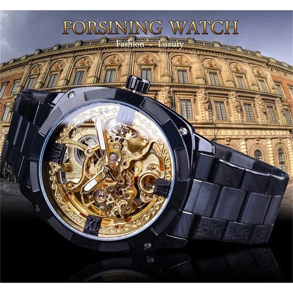 FORSINING Men Mechanical Watch Luxury Large Dial Fashion Business Hollow Skeleton Automatic Self-winding Luminous Waterproof Stainless Steel Watch 2025 - $56.99 –P1