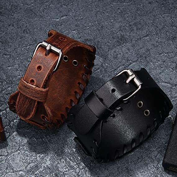 Breites Wikinger-Armband, antikes Silber, Wolfskopf-Muster, Armreif, PU-Manschette, Retro-Vintage-Mittelalter, für Männer und Frauen 2025 - $13.49 –P3