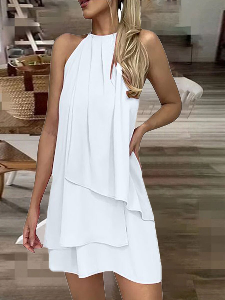 Per donna Abito da lavoro Abiti in chiffon Vestito nero Di tendenza Mini abito Multistrato Girocollo Senza maniche Liscio Standard Nero Bianco Rosa Estate Primavera S M L XL XXL del 2025 a $24.99 -P12