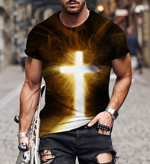 Hombre Unisexo León Estampados Cruz Camisa Camiseta Tee Manga Corta Camiseta Impresión 3D Escote Redondo Camisa Design Básico Grande y alto Casual Diario Negro / Gris Oro + Negro Negro Verano Ropa 2025 - $17.99 –P3