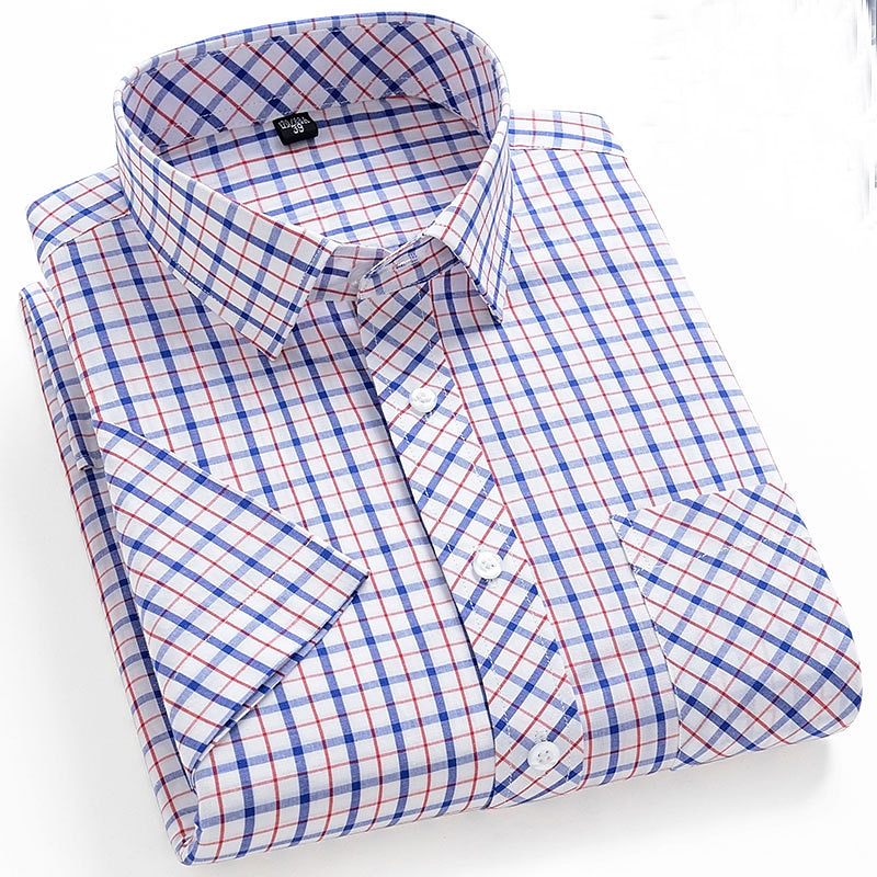 Men's Dress Shirt Stripes and Plaid Office & Career Office Party Light Blue Black Dark Red Yellow Short Sleeve Turndown Spring & Summer Clothing Apparel 2026 - $21.99 –P6