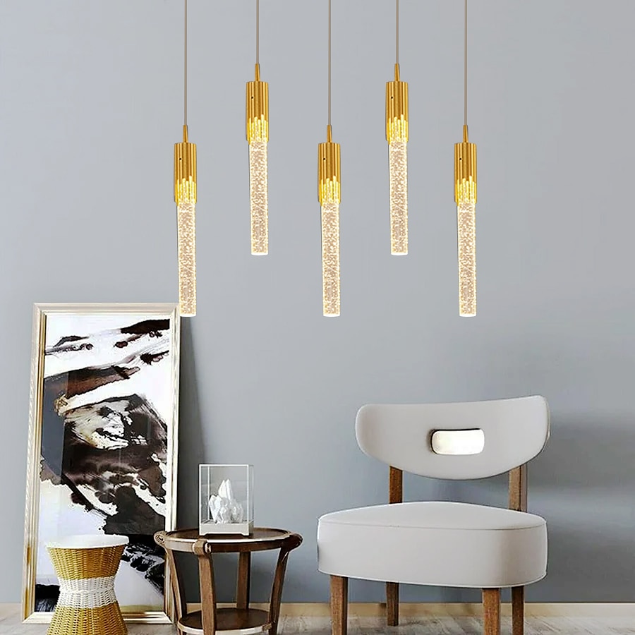 lampada a sospensione a led dimmerabile 1/2/4/5/8 testa lampada moderna in cristallo per isola da cucina, illuminazione a sospensione regolabile per isola cucina, lampadario a led in oro nero per sala del 2025 a $490.49 –P14