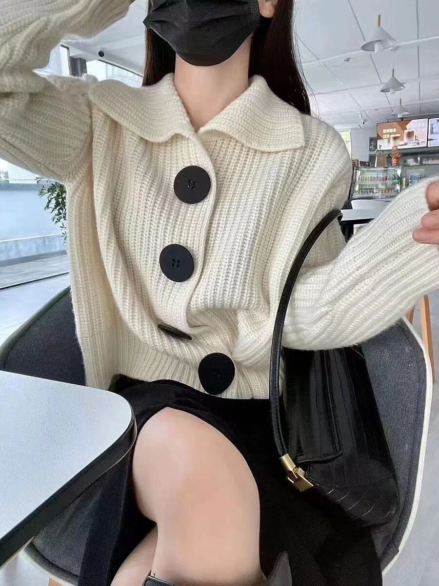 Women's Cardigan Sweater Shirt Collar Ribbed Knit Polyester Button Summer Spring Halloween Daily Going out Stylish Casual Soft Long Sleeve Solid Color White Orange Gray One-Size 2023 - US $21.99 –P4