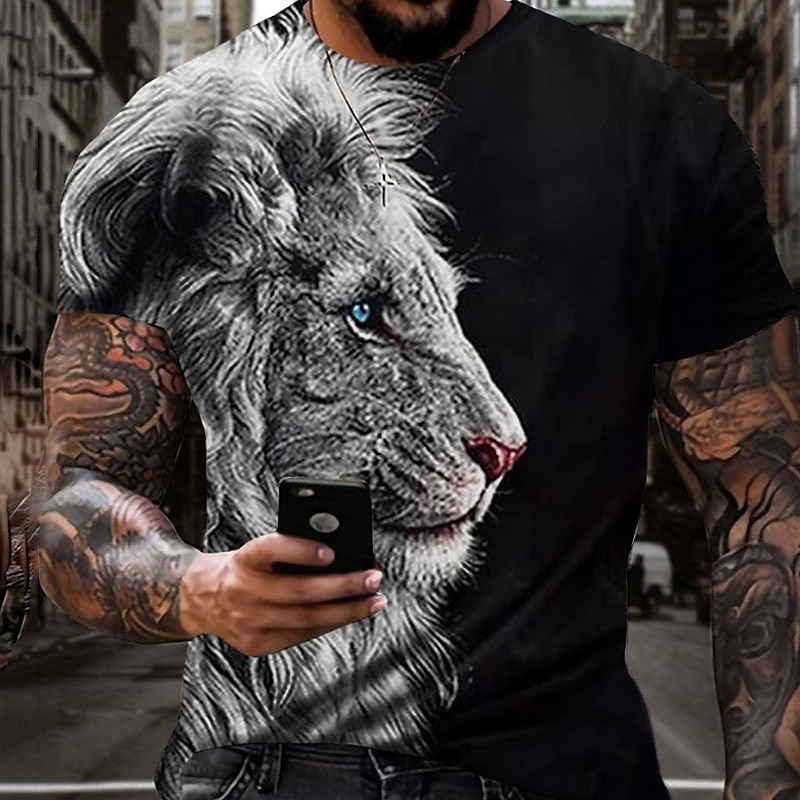 Herre Grafisk Dyr Løve T skjorte Kortermet T skjorte 3D-utskrift Crew-hals Skjorte Årgang Mote Designer utendørs Daglig Sport Mørkebrun Svart Gul Vår sommer Klær S M L XL 2XL 3XL 2025 - $17.99 –P10
