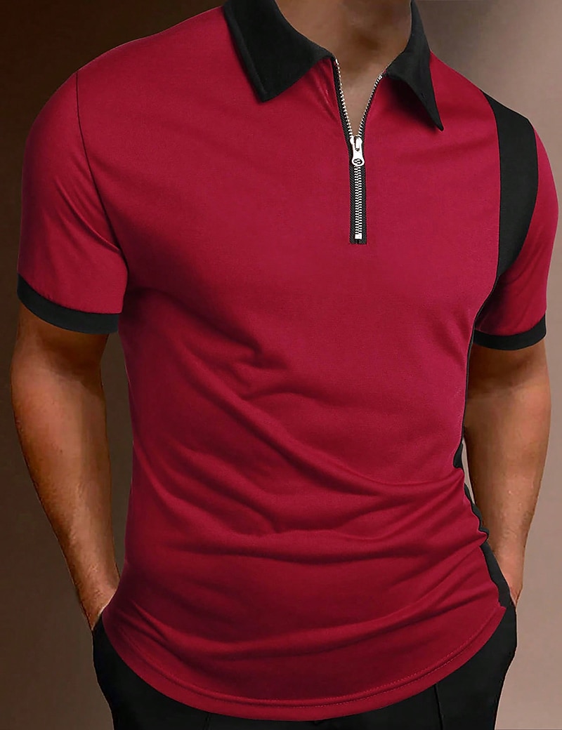 Ανδρικά Zip Polo Φανέλα POLO Causal Αργίες Πέτο Τρίμηνο φερμουάρ Κοντομάνικο Μοντέρνα Βασικό Συνδυασμός Χρωμάτων Τρίμηνο φερμουάρ Καλοκαίρι Κανονικό Μαύρο Ρουμπίνι Καφέ Μαύρο Ανοικτό Zip Polo 2026 - $20.99 –P7