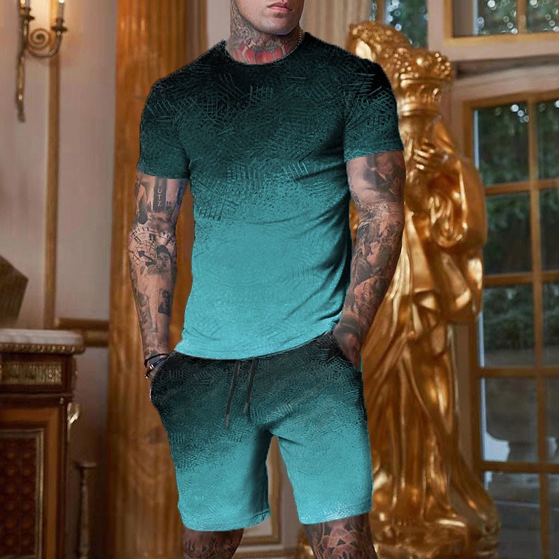 Herre Grafisk Gradert 2stk T-skjorter sett Shorts og T-skjorte sett T-skjorte antrekk T-skjorte i dobbel farge Kortermet Crew-hals Designer Fritid Bekvem utendørs Feriereise Daglig 3D-utskrift 2 deler 2025 - $25.99 –P4