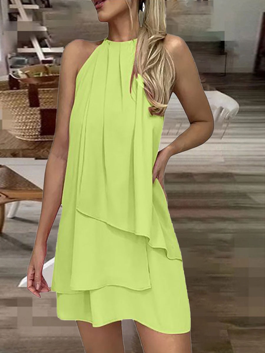 Per donna Abito da lavoro Abiti in chiffon Vestito nero Di tendenza Mini abito Multistrato Girocollo Senza maniche Liscio Standard Nero Bianco Rosa Estate Primavera S M L XL XXL del 2025 a $24.99 -P9