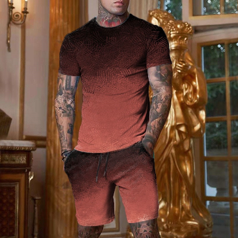 Herre Grafisk Gradert 2stk T-skjorter sett Shorts og T-skjorte sett T-skjorte antrekk T-skjorte i dobbel farge Kortermet Crew-hals Designer Fritid Bekvem utendørs Feriereise Daglig 3D-utskrift 2 deler 2025 - $25.99 –P5
