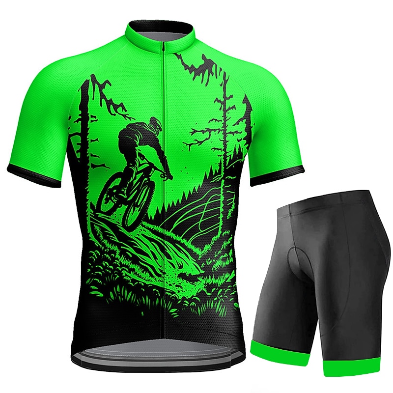 Herren Radtrikot mit Radhose kurz Trägern fahrradbekleidung Kurzarm MTB Mountain Rennrad Orange Grün Fahhrad Sportkleidung 3D-Pad Schnelltrocknend Reflexstreiffen Tasche auf der Rückseite Polyester 2025 - $43.99 –P5