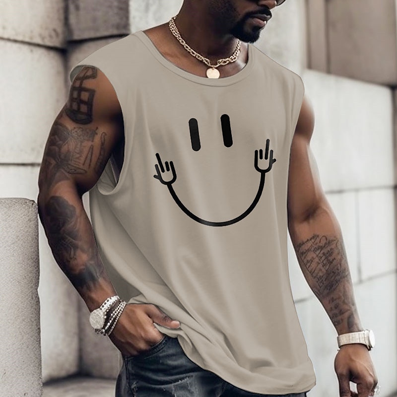 Męskie Graficzny Uśmiechnięta twarz Kamizelka Top Koszulka bez rękawów dla mężczyzn Paski Podkoszulek Druk 3D Półgolf Koszula Moda Designerskie Mięsień Codzienny Sport Siłownia Czarny Biały Granatowy 2025 - $14.99 –P6