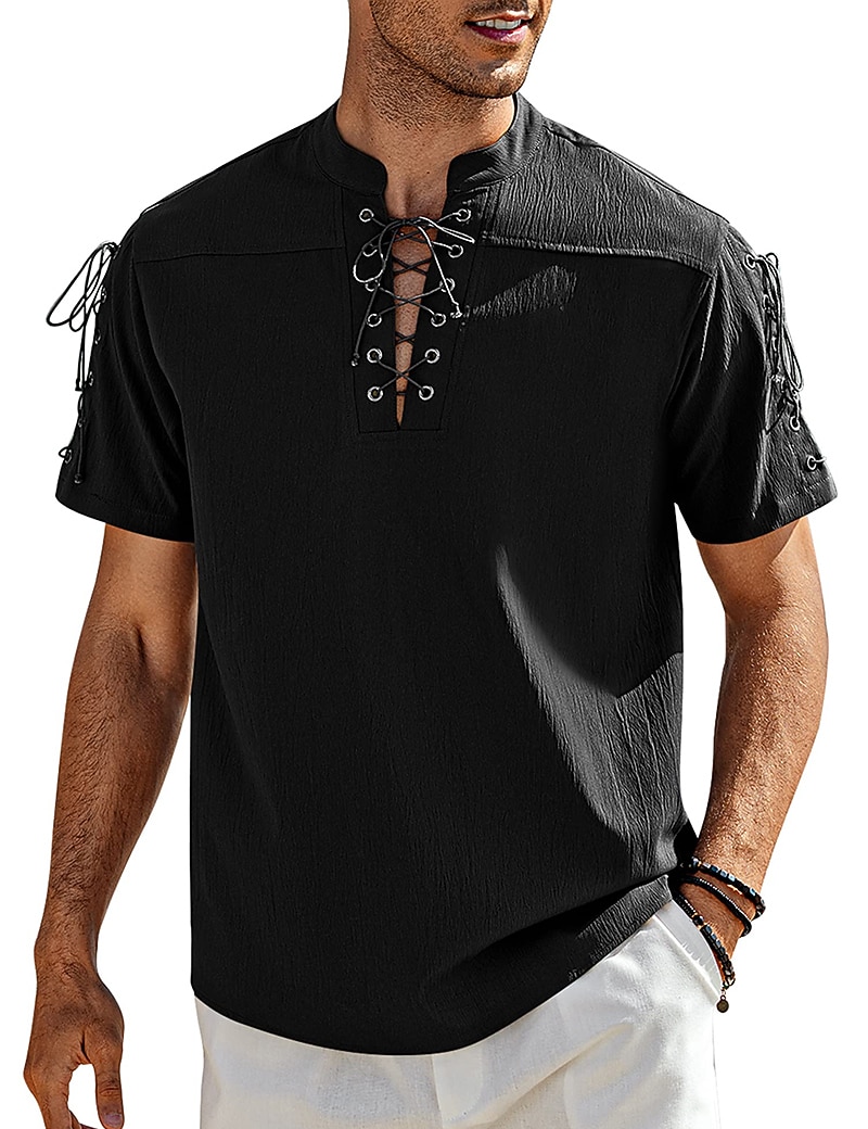 Homens Camisa Social camisa de linho Camisa casual camisa de praia Tecido Férias Havaiana Preto Branco Azul Marron Manga Curta Colarinho Chinês Primavera Verão Roupa Básico de 2026 por $25.99 –P17