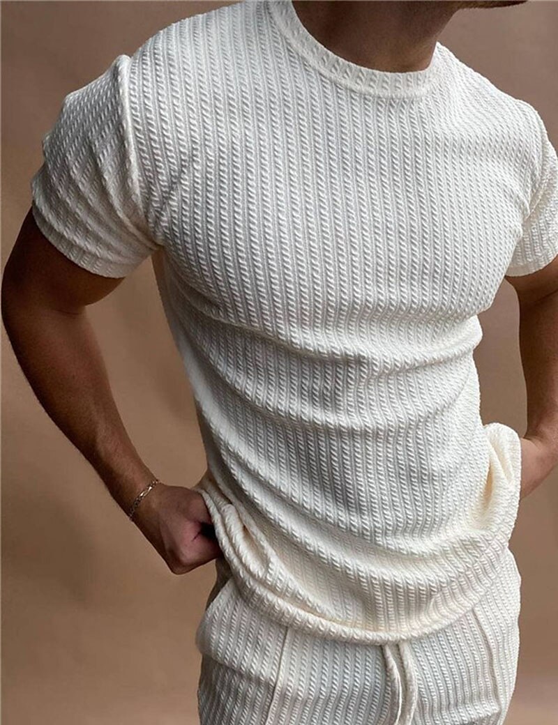 Men's T Shirt Tee Top Short Sleeves Crew Neck Summer Plain Pit Strip Fashion Designer Basic Vacation Street Going out Black White Top Tee for Men 2025 - AU $26.47 –P2
