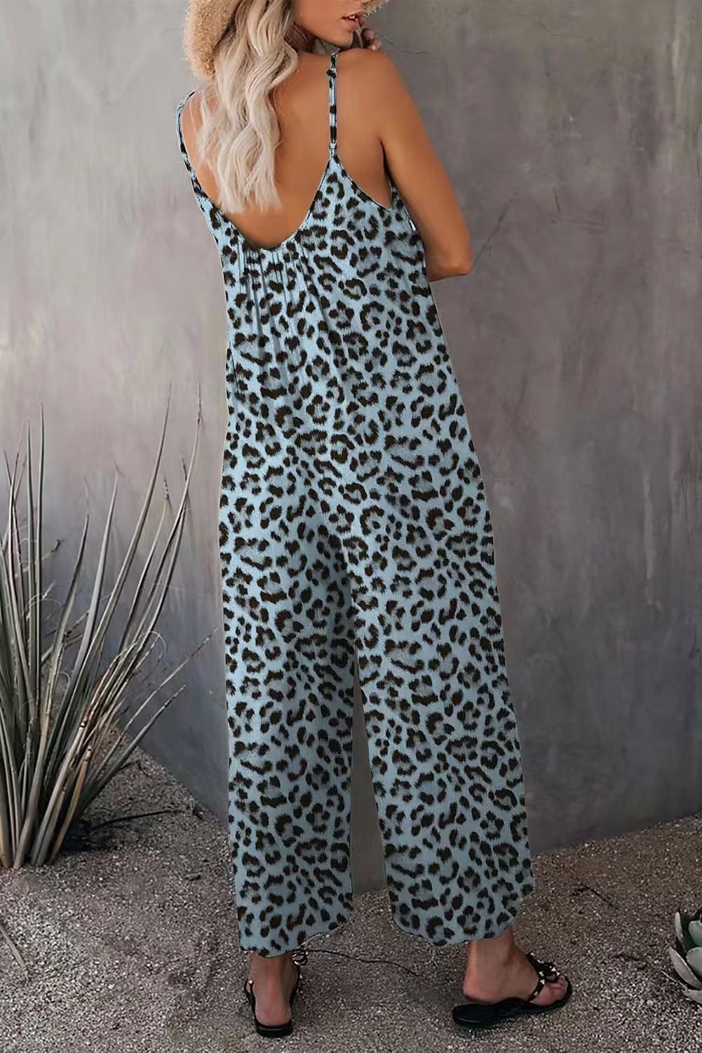 női jumpsuit egyszínű v nyak ünnepnapi kirándulás széles lábszár laza spagetti pántos khaki 3xl nyári 2025 - $24.99 –P15