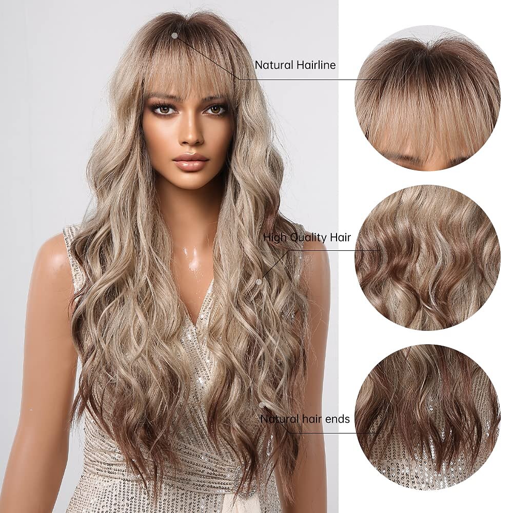 Long Ombre Pink Red Wavy Wigs for Women Black Pink Curly Wigs With Bangs Dark Roots Cosplay Wig Glueless Synthetic Wigs for Daily Party Use 2026 - $25.99 –P2