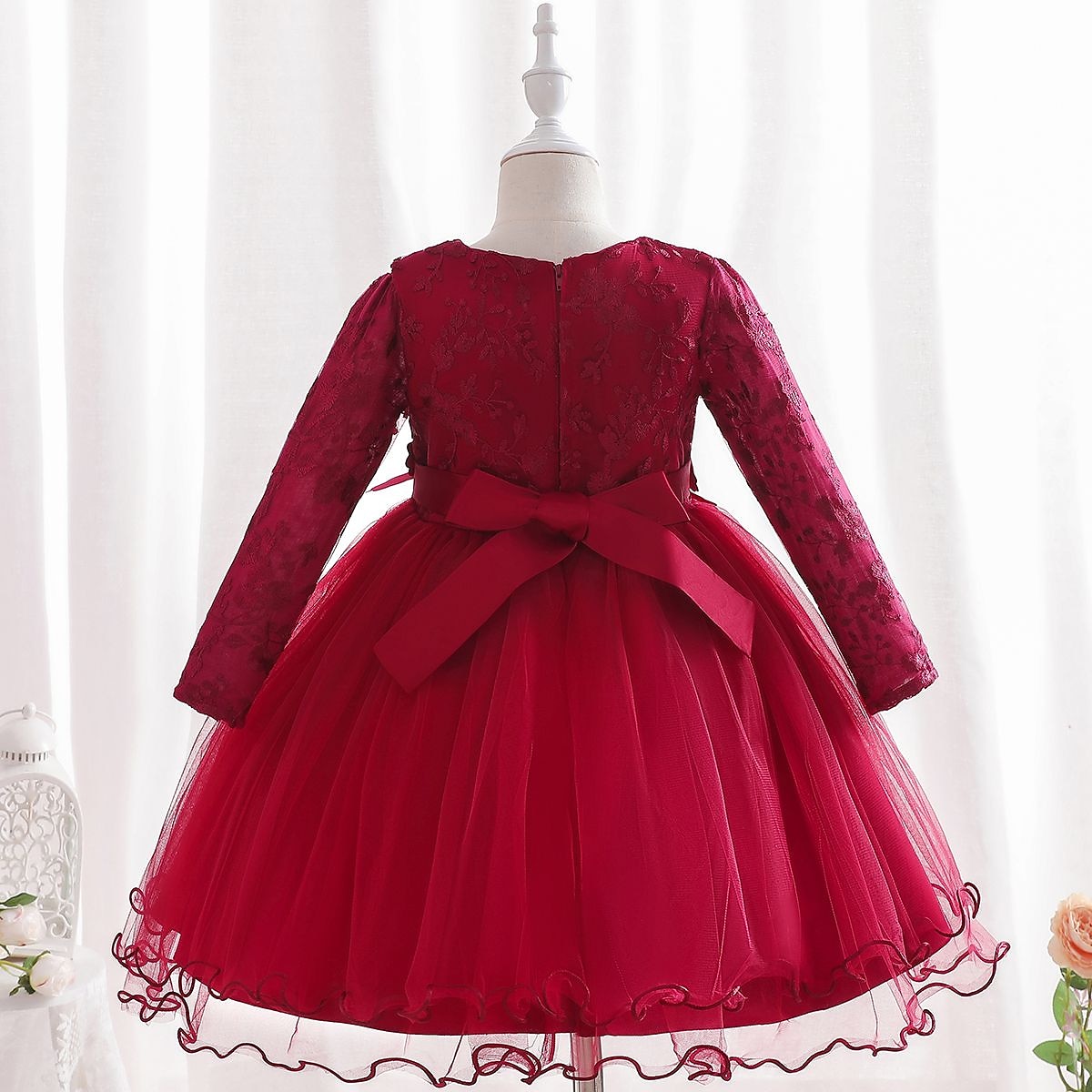 Kids Girls' Dress Party Dress Flower Long Sleeve Special Occasion Birthday Mesh Embroidered Princess Sweet Polyester Midi Party Dress Summer Spring 4-12 Years Pink Wine Green 2025 - $43.99 –P3