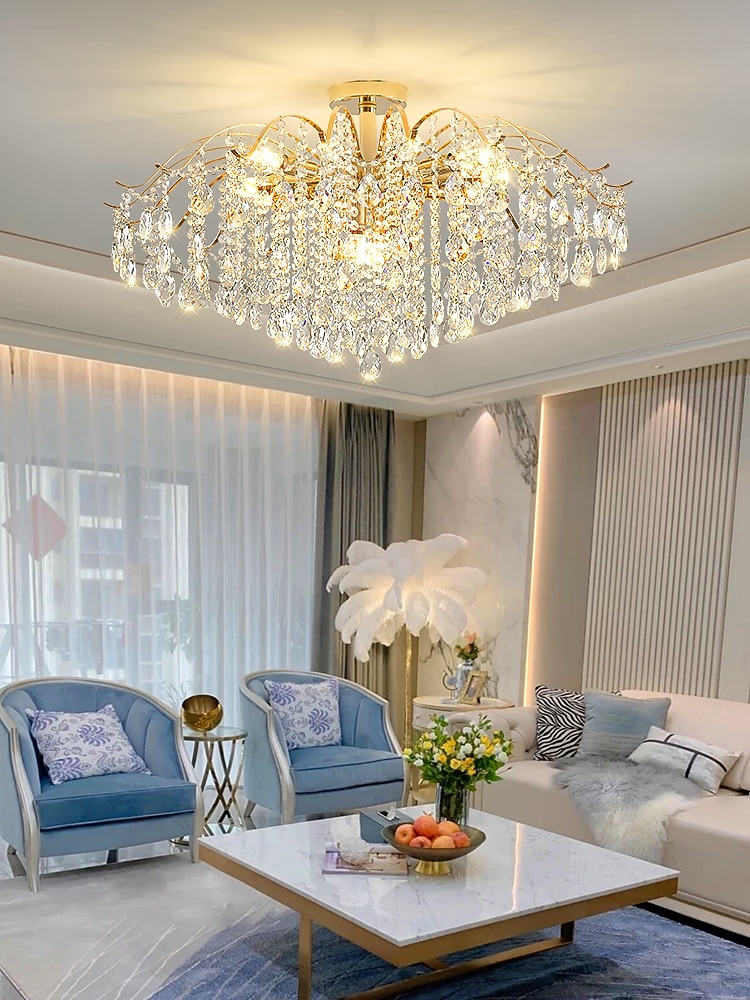 светодиодные люстры, современная роскошь, 42/50/60/80 см, 6/6/12/14-светлый золотой кристалл для домашнего интерьера, кухни, спальни, железное искусство, лампа на ветке дерева, креативная лампа, свет теплого белого цвета, 110-240 В 2025 - $326.79 –P7