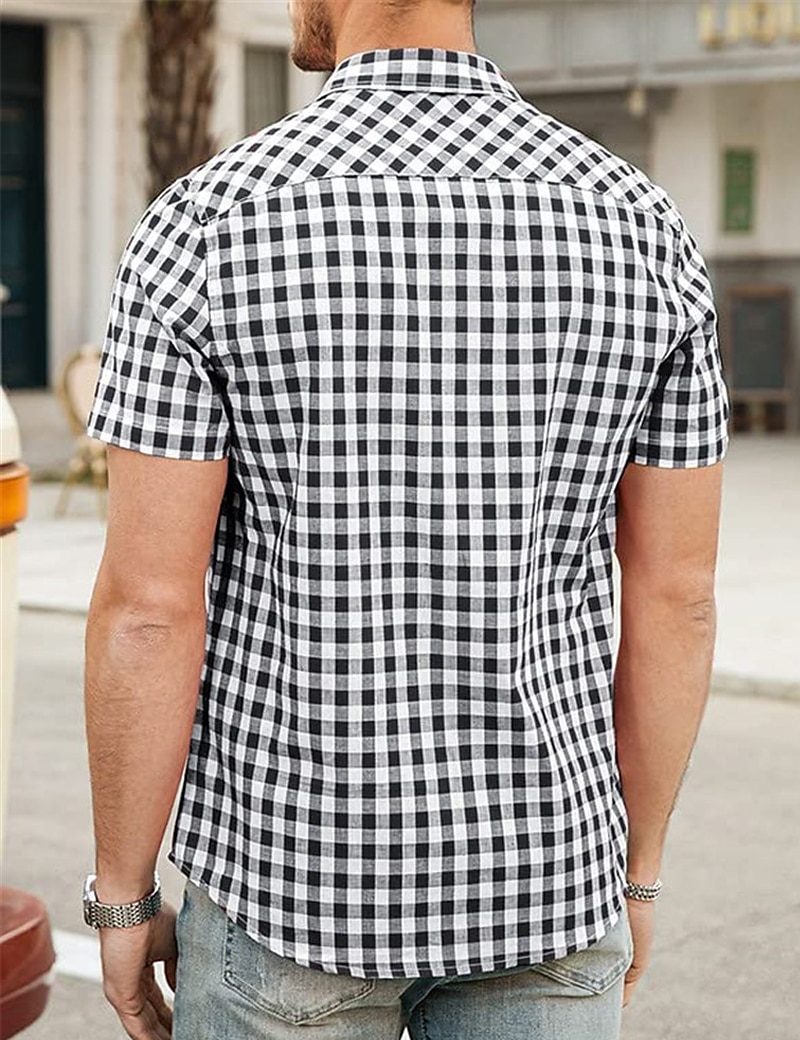 Men's Shirt Summer Shirt Casual Shirt Beach Shirt Button Up Shirt Checked Shirts Black Royal Blue Blue Red Dark Blue Short Sleeve Plaid / Check Lapel Vacation Daily Clothing Apparel Cotton Cotton 2025 - $21.99 –P5