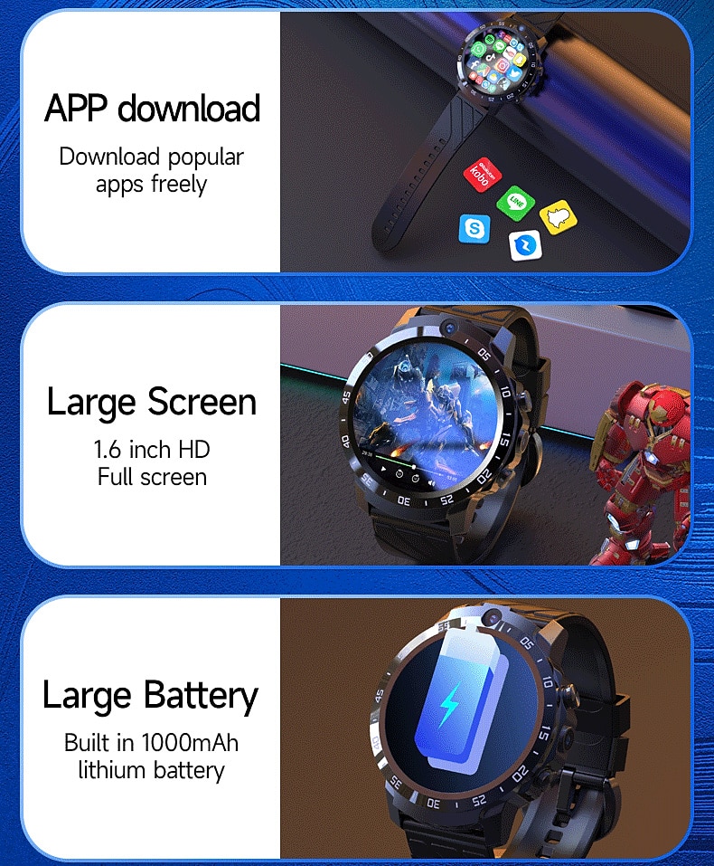 2023 global version 4g netto smartwatch android os 1000mah batterij 1.6 scherm bloeddruk gps locatie mannen smart watch 2025 - $192.99 –P3