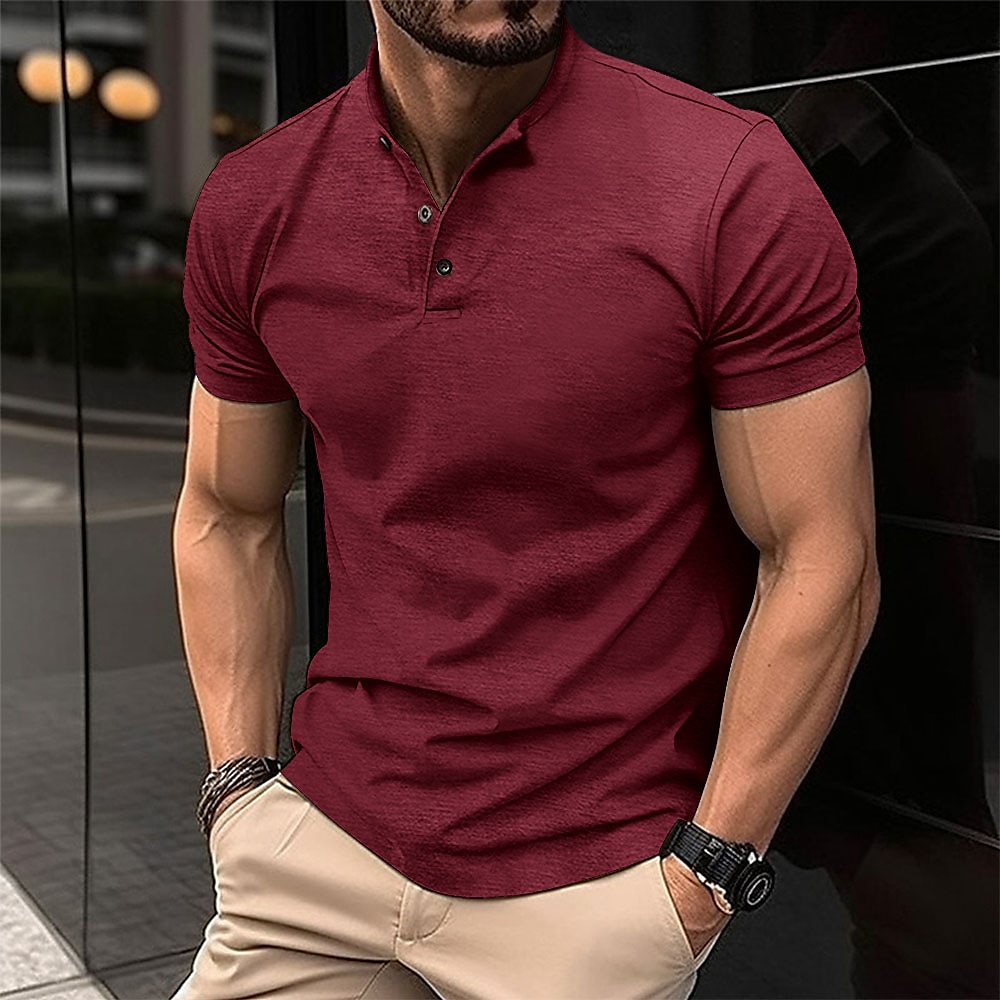 Męskie Koszulka polo Koszula golfowa Codzienny Święto Henley Krótki rękaw Moda Podstawowy Równina Klasyczny Lato Regularny Czarny Biały Wino Zieleń wojskowa Khaki Koszulka polo 2025 - $16.49 –P5