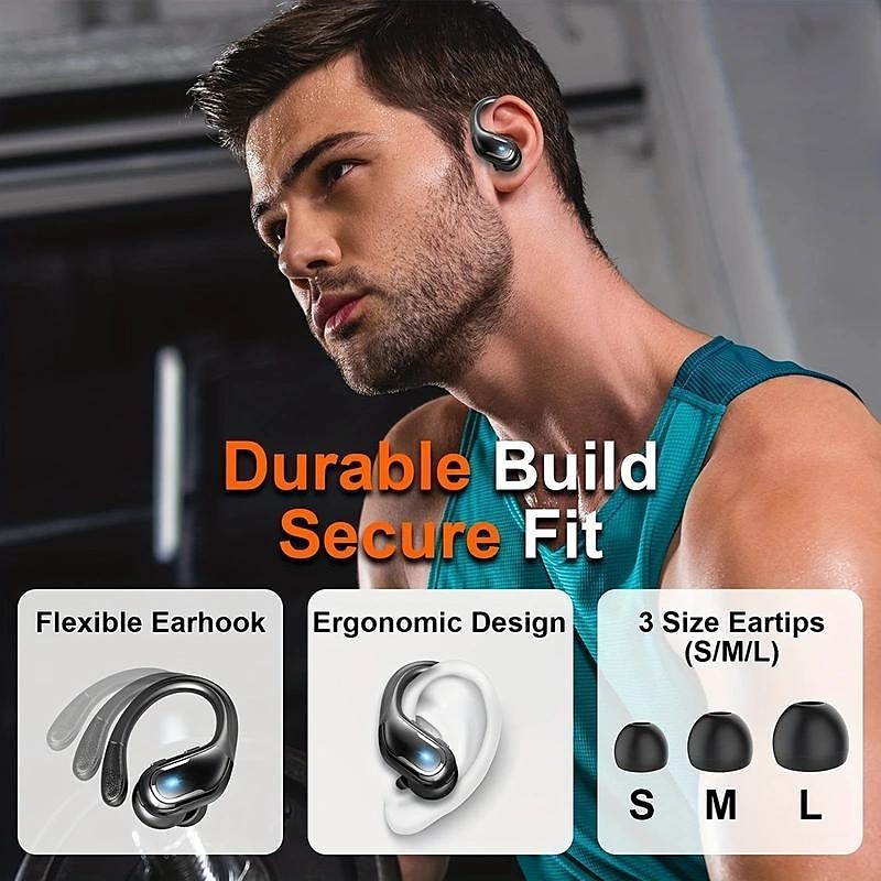 Wireless Earbuds for Running, IPX7 Waterproof Earphones with Earhooks, 60H Battery, Dual-LED Display, Pure Bass Sound 2025 - $61.99 –P5