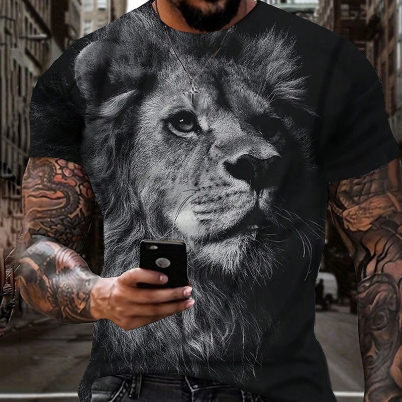 Herre Grafisk Dyr Løve T skjorte Kortermet T skjorte 3D-utskrift Crew-hals Skjorte Årgang Mote Designer utendørs Daglig Sport Mørkebrun Svart Gul Vår sommer Klær S M L XL 2XL 3XL 2025 - $17.99 –P9