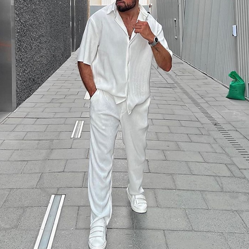 Hombre Camisa 2 Piezas Conjunto de camisa Camisa casual Blanco Azul Piscina Mangas cortas Plano Diseño Calle Vacaciones Básico Ropa Moda Ocio 2025 - $46.99 –P3