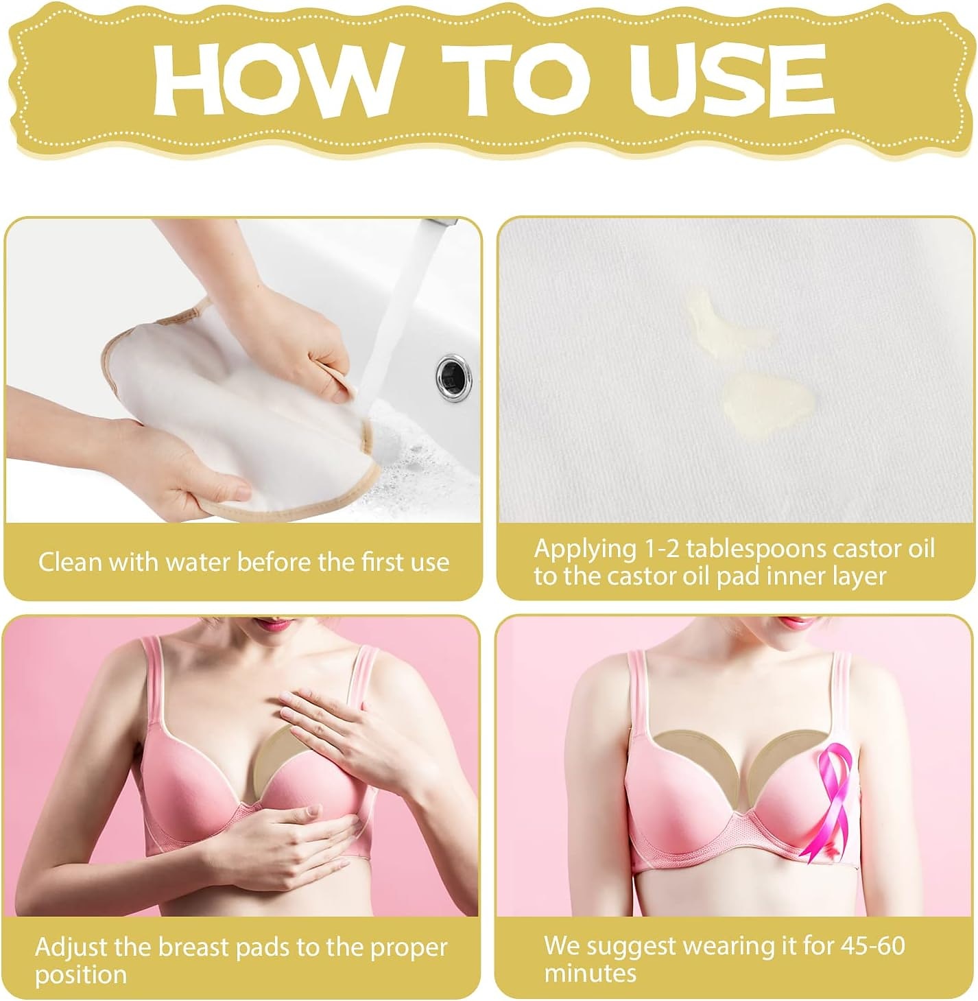 4 Castor Oil Breast Pads Reusable Organic Castor Oil Nursing Pad