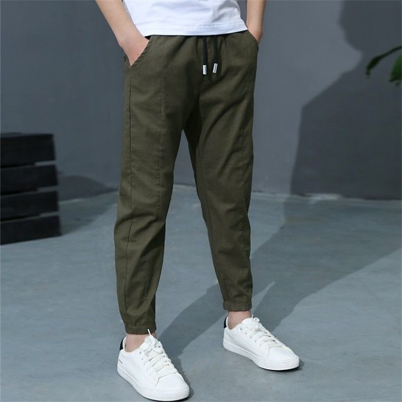 Leinenhose für Jungen, Hose mit Tasche, einfarbig, atmungsaktiv, Komforthose, Outdoor, cool, täglich, Basic, Armeegrün, Marineblau, Khaki, mittlere Taille 2026 - $19.99 –P5