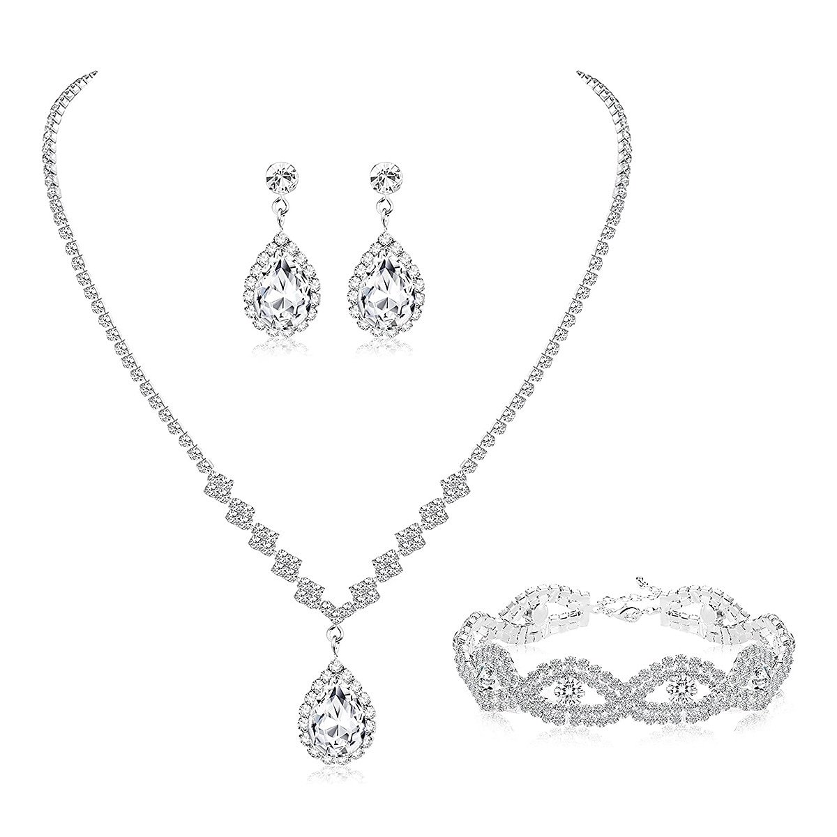 Svatební šperky Soupravy 1 sada Slitina 1 x náhrdelník Náušnice Náramky Dámské Přizpůsobeno stylové Jednoduchý Briolette Drahocenný Kapka vody Diamond Sada šperků Pro Svatební Výročí Zvláštn 2025 - $9.99 –P5
