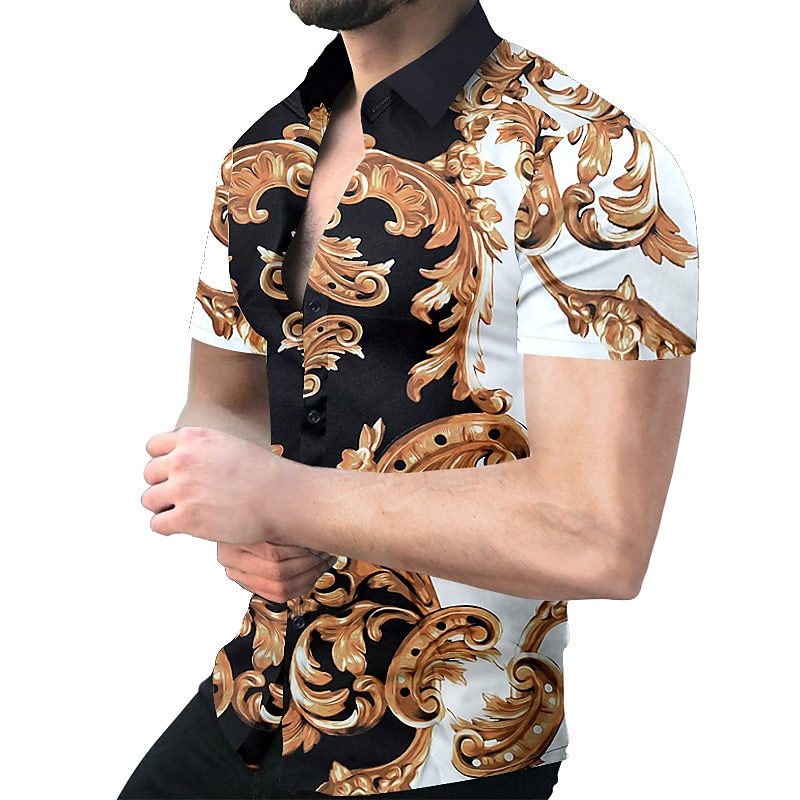 Per uomo Camicia Camicie Geometrica Esterno Informale Nero Bianco Giallo Rosso Manica corta Collare cubano Estate Primavera Abbigliamento Stampa del 2026 a $25.99 –P3