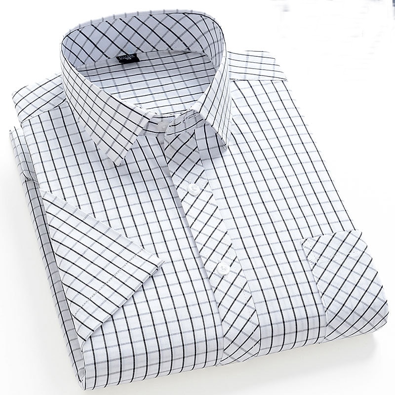 Men's Dress Shirt Stripes and Plaid Office & Career Office Party Light Blue Black Dark Red Yellow Short Sleeve Turndown Spring & Summer Clothing Apparel 2026 - $21.99 –P7