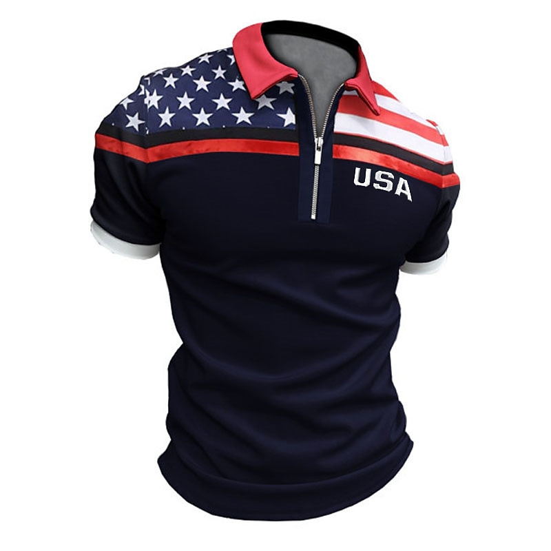 Férfi Golfing Amerikai zászlós póló Utca Hétköznapi Térfogatcsökkenés Negyed irányítószám Rövid ujjú Divat Alkalmi Zászló Cipzár Negyed irányítószám Tavaszi nyár Normál Sötétkék Sötétzöld Szürke 2025 - $18.99 –P3