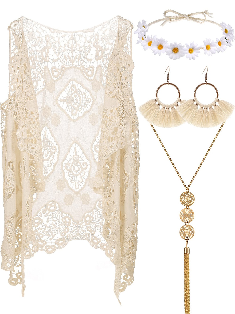 Hippie Retro Vintage 1960er 1970er Cosplay Kostüm Austattungen Zubehörset Wildlederweste Damen Kostüm Jahrgang Cosplay Party / Abend Maskerade Weste Karneval Schlager Outfit 2026 - $39.99 –P1