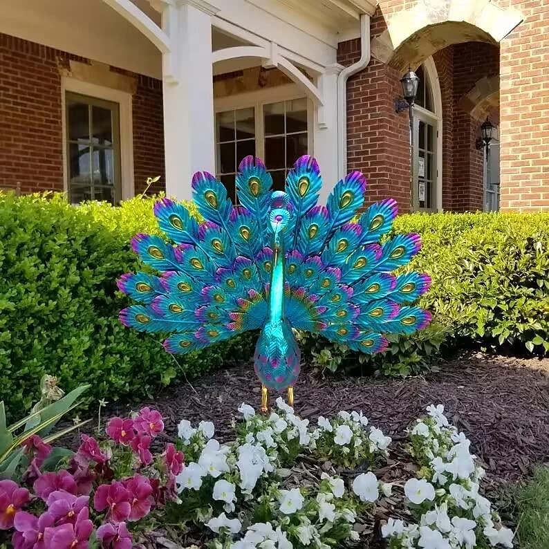 arredamento statua di pavone - 2023 nuovissimo pavone in metallo all'aperto bellissimo arredamento da giardino con statua di pavone, statua all'aperto di pavone animale realistico per l'arredamento del prato di arte domestica del cortile del 2025 a $42.99 –P5