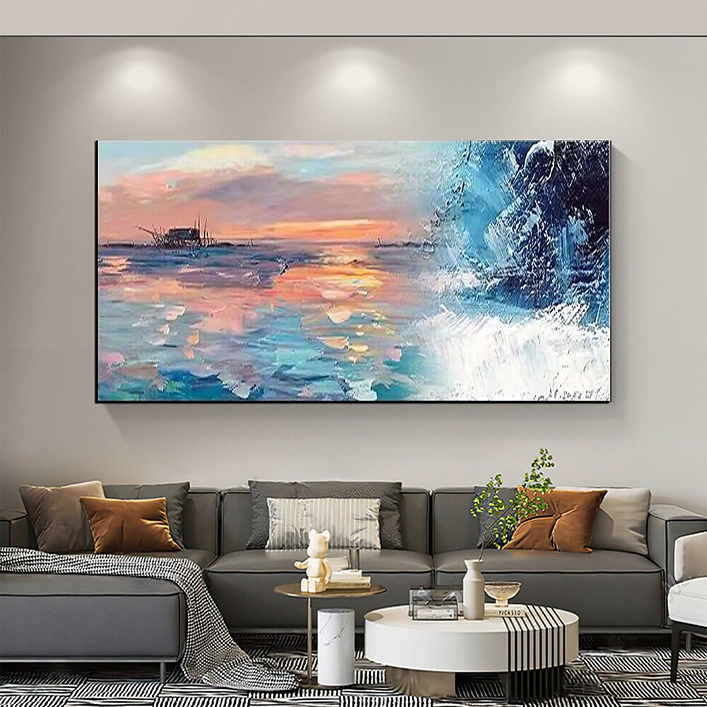 Pure Hand painted Sunset Sea Sky Ocean Beach Landscape Colorful Abstract Wall Art Extra Large Panoramic Oil Painting On Canvas 2025 - $83.99 –P11