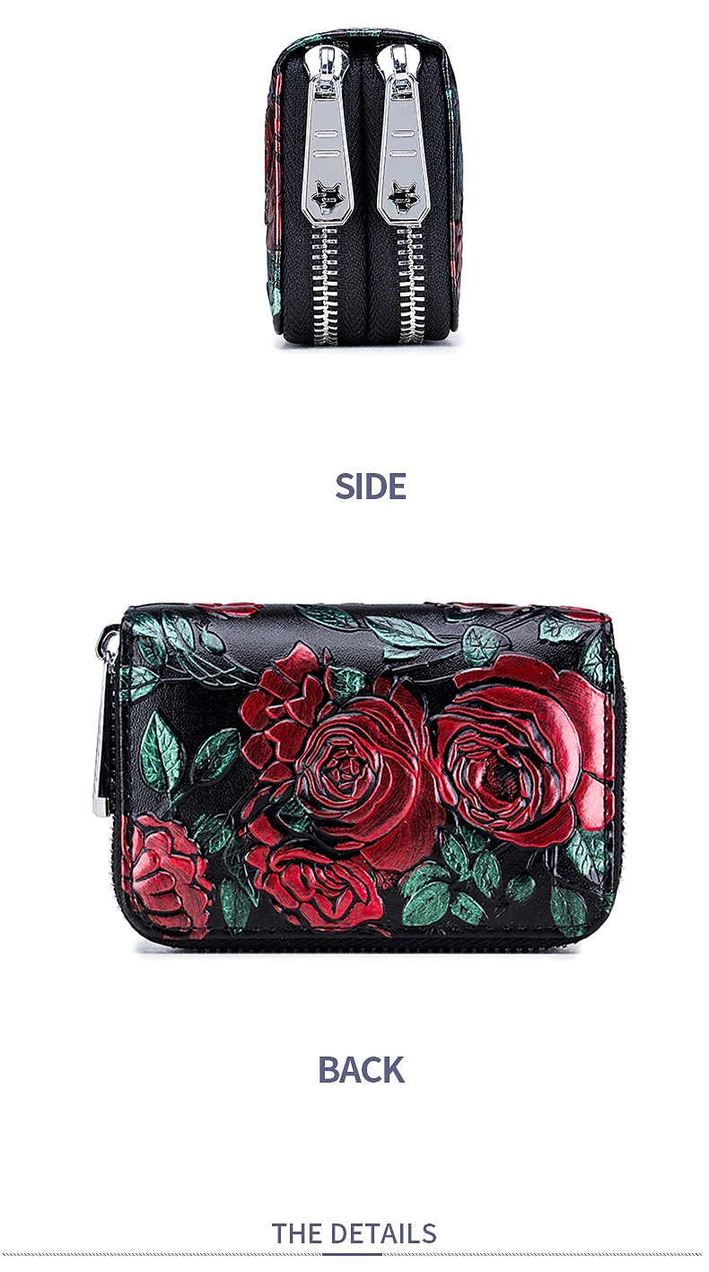 mode rfid vrouwen kaarthouder split lederen dubbele rits kaarthouder grote capaciteit 3d bloem bedrukte dame vrouwen portefeuilles portemonnee 2025 - $20.99 –P13