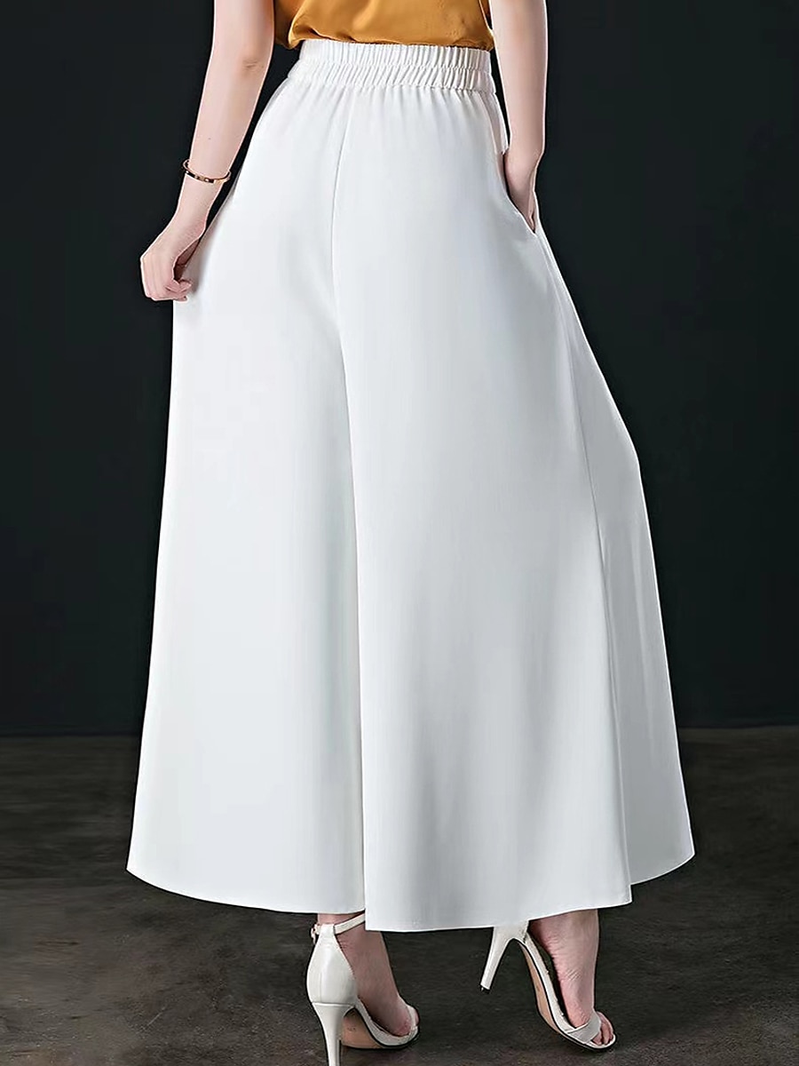 Women's Wide Leg Pants Trousers Baggy Full Length Pocket Baggy Micro-elastic High Waist Work Comfort Office Office / Career Black White M L Summer Spring 2023 - US $11.99 –P4