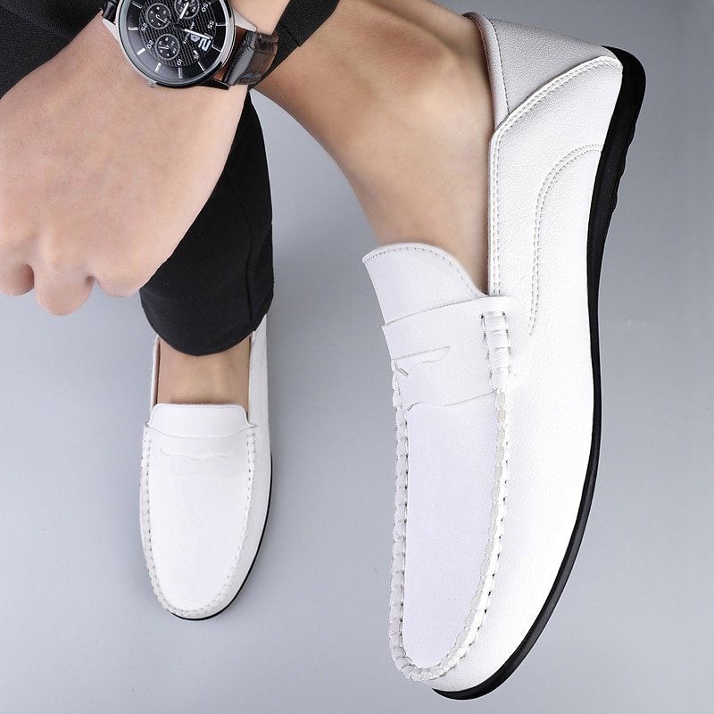 Men's White Faux Leather Loafers – Casual Slip-On Driving Shoes for Business & Summer Wear 2025 - $34.99 –P4