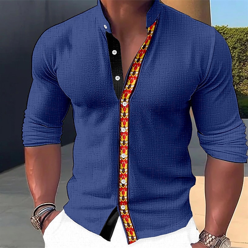 Homens Camisa Social Saia Geometria Ao ar livre Casual Azul Marinha Azul Laranja Verde Manga Longa Colarinho Chinês Verão Primavera Roupa Imprimir de 2026 por $28.99 –P5