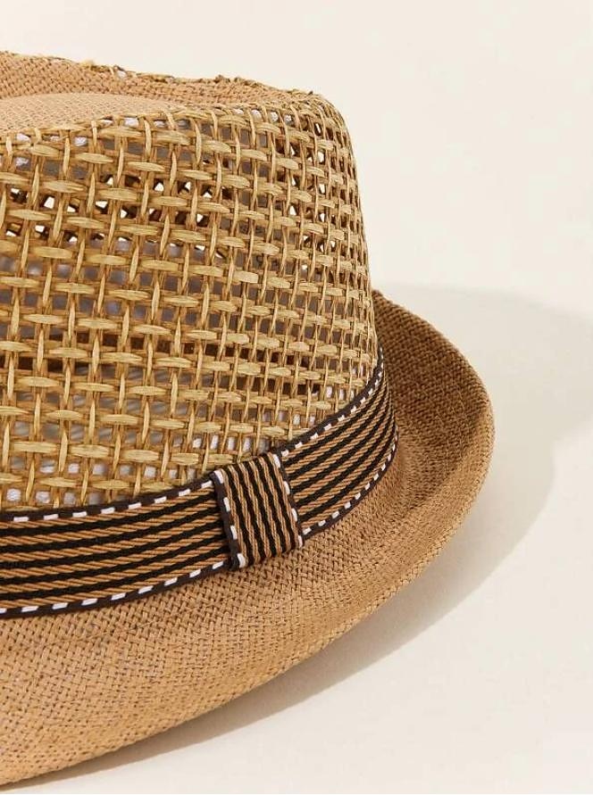 Unisex Boho Straw Hat Men Sun Hat Tape Decor Hollow Out Safari Hat Gambler  Hat Khaki Licorice Mesh Stylish Casual Outdoor Holiday Going out Plain  Sunscreen 2024…