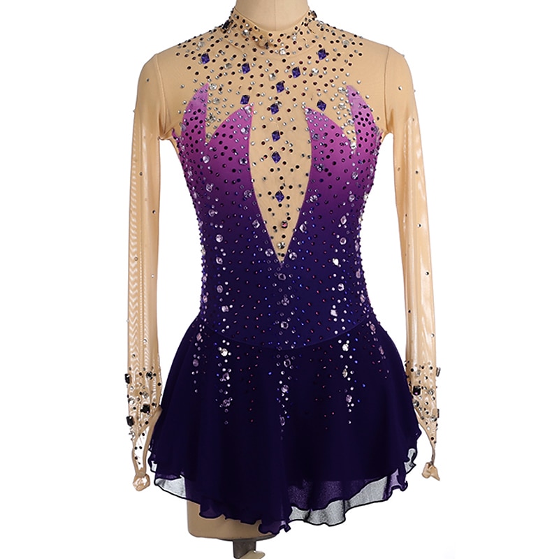 Vestido de patinaje artístico Mujer Chica Patinaje Sobre Hielo Vestidos Borgoña Azul Real Púrpula Claro Dedo Pulgar Espalda Abierta Licra Alta elasticidad Entrenamiento Competición Ropa de Patinaje 2026 - $191.99 –P1