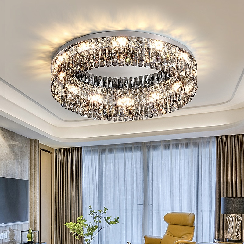 Lustre 60/80cm led cristal plafonnier cercle design design unique encastré lumières acier inoxydable led style nordique 110-240v de 2025 ? $687.89 –P5