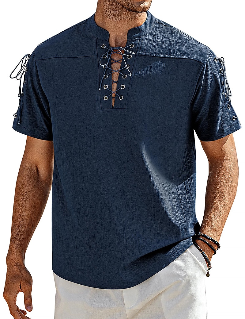 Homens Camisa Social camisa de linho Camisa casual camisa de praia Tecido Férias Havaiana Preto Branco Azul Marron Manga Curta Colarinho Chinês Primavera Verão Roupa Básico de 2026 por $25.99 –P14