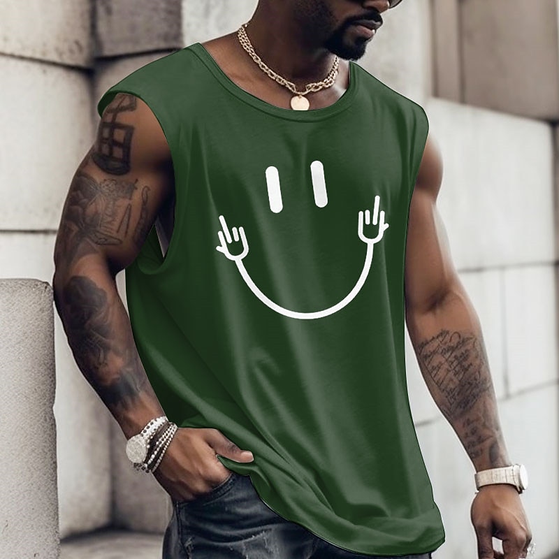 Męskie Graficzny Uśmiechnięta twarz Kamizelka Top Koszulka bez rękawów dla mężczyzn Paski Podkoszulek Druk 3D Półgolf Koszula Moda Designerskie Mięsień Codzienny Sport Siłownia Czarny Biały Granatowy 2025 - $14.99 –P5