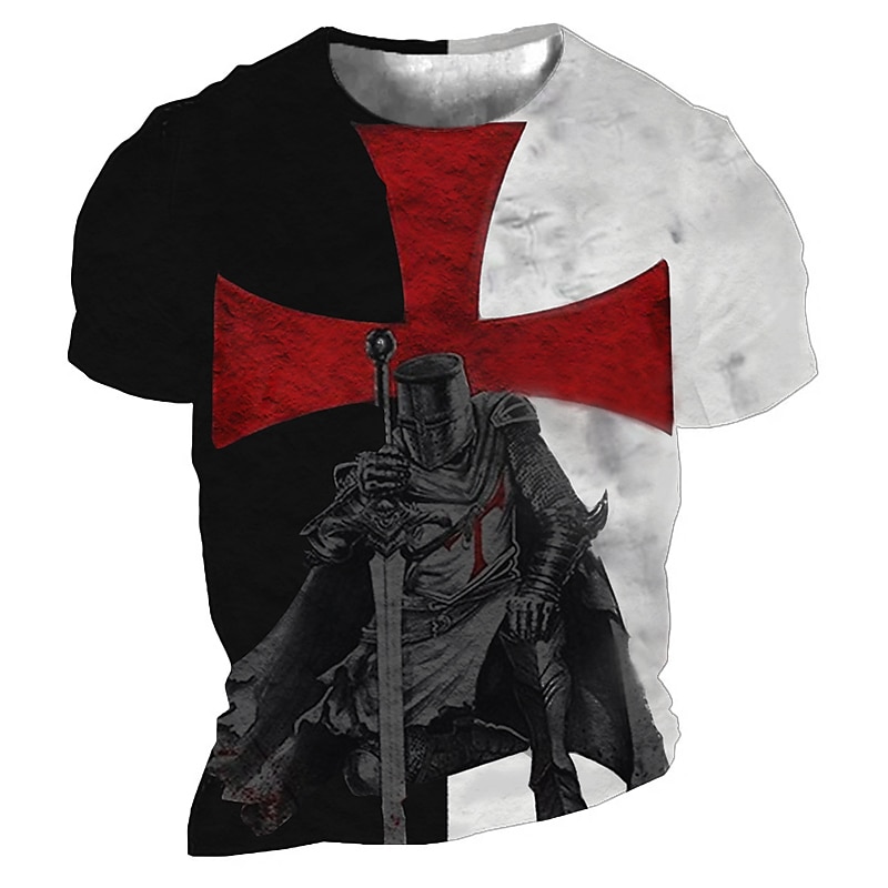 Hombre Unisexo León Estampados Cruz Camisa Camiseta Tee Manga Corta Camiseta Impresión 3D Escote Redondo Camisa Design Básico Grande y alto Casual Diario Negro / Gris Oro + Negro Negro Verano Ropa 2025 - $17.99 –P6