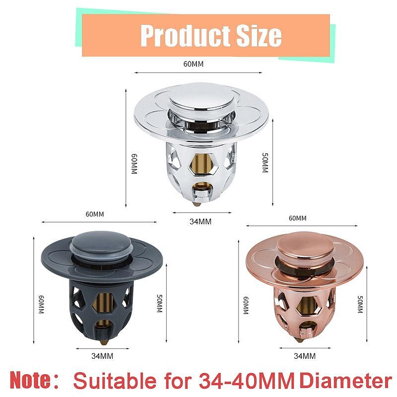 Full-Size Bounce Bullet Type Sink Plug, Stopper Anti Clogging Bathroom  Faucet Drain Stopper with Filter Basket, Bullet Pop Up Bathroom Faucet  Vessel